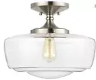 Marfa 14" Glass/Iron Farmhouse Modern LED Flush Mount -Nickel Finish NEW IN BOX