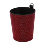 Car Trash Can Portable Air Vent Rhinestone Faux Leather Trash Bin Red 1 Pcs