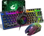 Wireless Gaming Keyboard Mouse and 3.5mm Headset & Mat Combo 87 Keys RGB Backlit