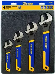 Adjustable Wrench Set 4pc SAE/MM Chrome Vanadium Steel Gripping Mechanics Tool