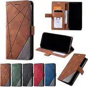 [Czhwsm] Compatible for Case Oppo A17 (4G) PU Leather Flip Wallet Phone Case with Bracket Card Holder Magnetic Stand Cover+2X Temper Glass Screen Protector-Brown