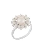 Splendid Pearls Rhodium Plated Silver Freshwater Pearl Ring