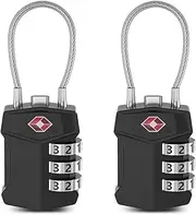 TSA Approved Luggage Locks,(2 Pack),Big Digit Easy Read Dials Cable Luggage Lock,T Tersely Re-settable Padlock for Luggage,Travel Locks for Suitcase, Backpack