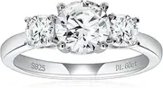 [Hitlinker] 3 Stone Moissanite Engagement Ring for Women S925 Sterling Silver Moissanite Rings 1.6CT D color VVS1 Round Cut Lab Created Diamond Rings Moissanite Wedding Ring Promise Ring Anniversary Rings for Her Size 5-11