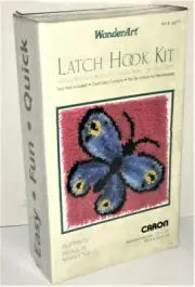 BUTTERFLY Latch Hook Rug Kit WonderArt Caron New & Sealed 12"x12" #4677 Papillon