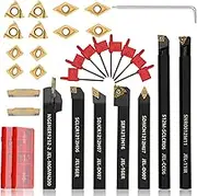 Indexable Lathe Turning Tool 21Pcs Kit 1/2'' 12mm Shank 7 Pcs Metal Lathe Tool Holder Set for Turning Grooving Threading Boring with 14 Pcs Carbide Inserts Turning Inserts Carbide Turning Tool