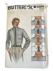 4004 BUTTERICK Sewing Pattern Men Button SHIRT 4 Collar Variations Size 16 42
