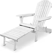 Gardeon Beach Chair Wooden Folding Outdoor Table and Chairs Camping Adirondack Sun Lounge Lounger Setting Garden Pool Backyard with Ottoman 150kg Capacity White