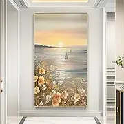 100% Hand Painted Oil Painting Artwork - Sailing Boat Flowers On Sea Surface Texture Canvas Wall Art,for Living Room Bedroom Home Decorations Wall Decor,As Shown,130 X 260Cm(52''X103'')