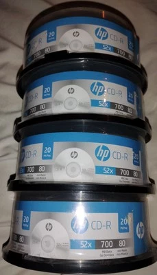 HP CD-R Set of 4 HP-20pk 52x 700 MB / 80 Mins 20 Pk Spindle Blank CDs New Sealed