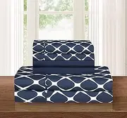 Elegant Comfort Luxury Softest and Coziest 6-Piece Bed Sheet Set, Wrinkle Resistant Milano Trellis Pattern - 1500 Thread Count Egyptian Quality Coziest Bedding Set, King, Navy Blue
