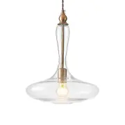 Vintage Industrial Pendant Light with Hand Blown Glass Shade 13 inches Wide -...
