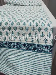 Handmade Unique Indian Hand Block Print Quilt With Kantha King Size Bedspread