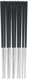 Qinlang Reusable Chopsticks, Stainless Steel Tips/Fiber Glass Handles, Dishwasher Safe, Non-Slip Metal Chopsticks for Cooking Eating, 5 Pairs Gift Pack - Black