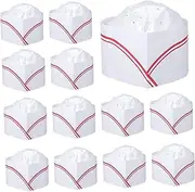 [GOOHOCHY] 20Pcs Disposable Chef Hats with Stripes Lightweight Paper Cooking Hats for Restaurant Party and Kitchen Use Classic Design with Air for Comfort White