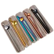 Reusable Metal Stainless Steel Drinking Straws Spoon Set