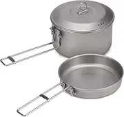 Daseeme Camping Cookware Set Titanium Pot and Fry Pan Set with Lid and Foldable Handles for Outdoor Camping Hiking Backpacking Picnic