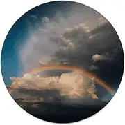 Soft Throw Blankets Funny Circular Blanket Novelty White Clouds and Rainbow Printing Flannel Blanket for Beds Couches Camping