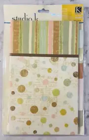 NEW Studio K Dot & Striped Mini Book Scrapbook File Tab Pages Green Pink Tans