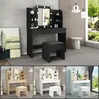 Dressing Table Stool Mirror Makeup Jewellery Cabinet Drawer LED Bulbs White Oak