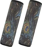 Car Seat Belt Pads 2 Piecing Breathable Auto Seatbelt Shoulder Pad Backpack Shoulder Strap Pad Cover Car Accessories for Adults Youth Kids M Ethnic Vintage Peacock Bird Feather
