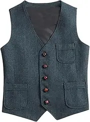[HEYDHSDC] Men'S Business Silver Vest Jacket Slim Fit Prom Wool Blazer Double Breasted Waistcoat For Party Wedding Light Navy Xxxl