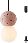 Pink Concrete Pendant Light Plug in Modern Hanging Pendant Light round Stone Cem