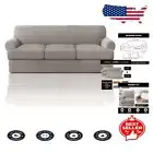 4-Piece T Cushion Sofa Slipcover - Soft Stretch Fit, Machine Washable Taupe