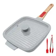 Nonstick Ceramic Griddle Pan with Lid, 10 Inch Steak Pan with Detachable Hand...