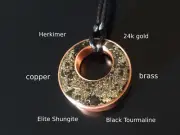 EMF & 5G Protection Orgonite Pendant, Elite Shungite, Black Tourmaline, 24K Gold