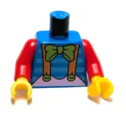 Lego - Minifigure Torso - Red, Blue Striped, Suspenders, Green Bowtie