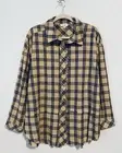 Easel Top Womens Medium Orange Blue Plaid Oversized Button Up Fringe Grunge Boho