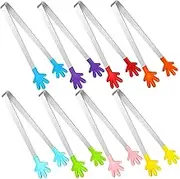 JECOMPRIS 8Pcs Mini Food Tongs Heads Stainless Steel Sweet Tongs for Appetizers Snacks Cakes for Kitchen Restaurant Buffet Camping