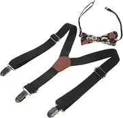 [CATIEBYE] Jeans Elastic Strap Suspenders for Boys Boys and Girls Suspender Clip Set Bow Tie for Children