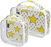 Amooorous 2 Pack Yellow Stars Dot Yellow clear decorative large toiletry bags for women TSA approved waterproof clear cosmetic bag Airport Airline Compliant de maquillaje para, yellow stars dot
