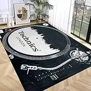 USTIDE White CD Area Rug Music Room Bedroom Living Room Rug Nonslip Washable Large Area Rug Vintage Rock Punk Style Rug 3D Record Print Area Rug,120x180cm