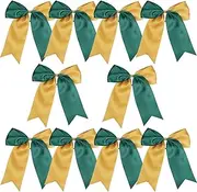 8 Inch 2 Colors Jumbo Cheerleader Bows Ponytail Holder Cheerleading Bows Hair Bow (Forest green/Gold)