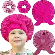 2 PCS Kids Satin Bonnets for Girls with Scrunchies,Hair Bonnet for Sleeping,Toddler Tie Silk Bonnets Curly Sleep Cap