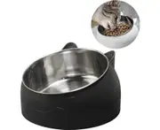 Cat Bowl, Cat Dog Bowl, Tilted Cat Bowl, Cat Bowl Mat, Cat Bowl, Stainless Steel Dog Bowl, Raised Dog Bowl, for Cats Dogs and Other Pets (Black)