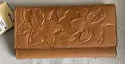 NWT PATRICIA NASH Leather Terresa Floral Tooled Wallet Hazelnut
