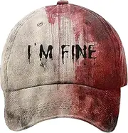 [Generic] Halloween Baseball Cap for Women & Men Halloween Hats Funny Hat Bloody Horror Cap Unisex Baseball Cap I'm Fine Hats