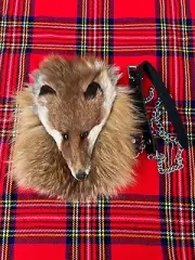 Men's Scottish Fox Face Fur Leather Kilt Sporran With Chain Belt