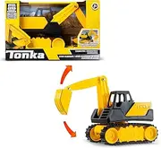Basic Fun Tonka Mini Steel Classics Excavator - Steel Construction, Movable Grappling Basket, Riding Caterpillars, Classic Yellow Design - Perfect for Ages 3+