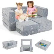 Costway2 Seater Kids Play Couch Glow in the Dark Modular Sofa Play Set-Grey