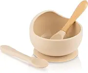 Audrey & Co - Silicone Baby Feeding Set - Suction Bowl & 2X Spoons - BPA Free - Infant & Toddler First Stage Self-Feeding - Baby Led Weaning (Beige)