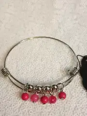 Paparazzi Jewelry Pink And Silver Beads Silver Wire Bangle Bracelet