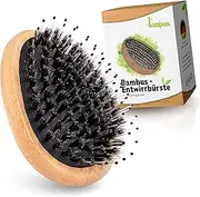 lampox Bamboo Detangling Brush Hair Brush Detangler Pocket Format Wild Boar Bristles Egg Brush