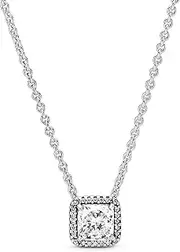 [PANDORA] Timeless Women's Sterling Silver Square Sparkle Halo Cubic Zirconia Pendant Necklace, 45cm