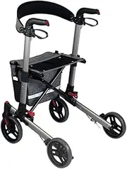 Walker,Foldable 4 Wheel Rollator Walker Aid with Padded Seat Lockable Brakes and Storage Bag, Lightweight Adjustable Height, Gray, Max Load 136kg Little Surprise