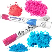 2pcs Set Confettified Holi Powder Smoke & Confetti Cannon Launcher Popper for Gender Reveal Party 45cm 1Pink + 1Blue